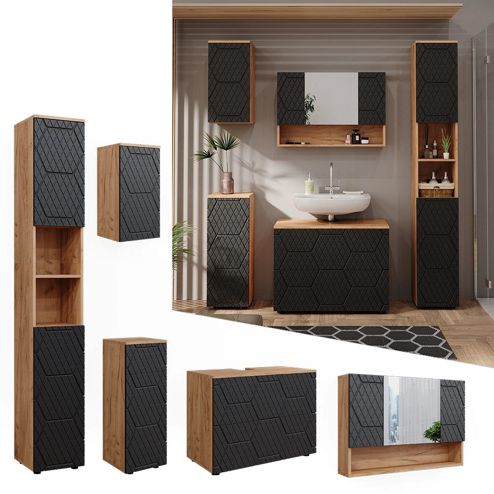 Vicco Set mobili bagno Antracite con struttura a nido d'ape 5 parti