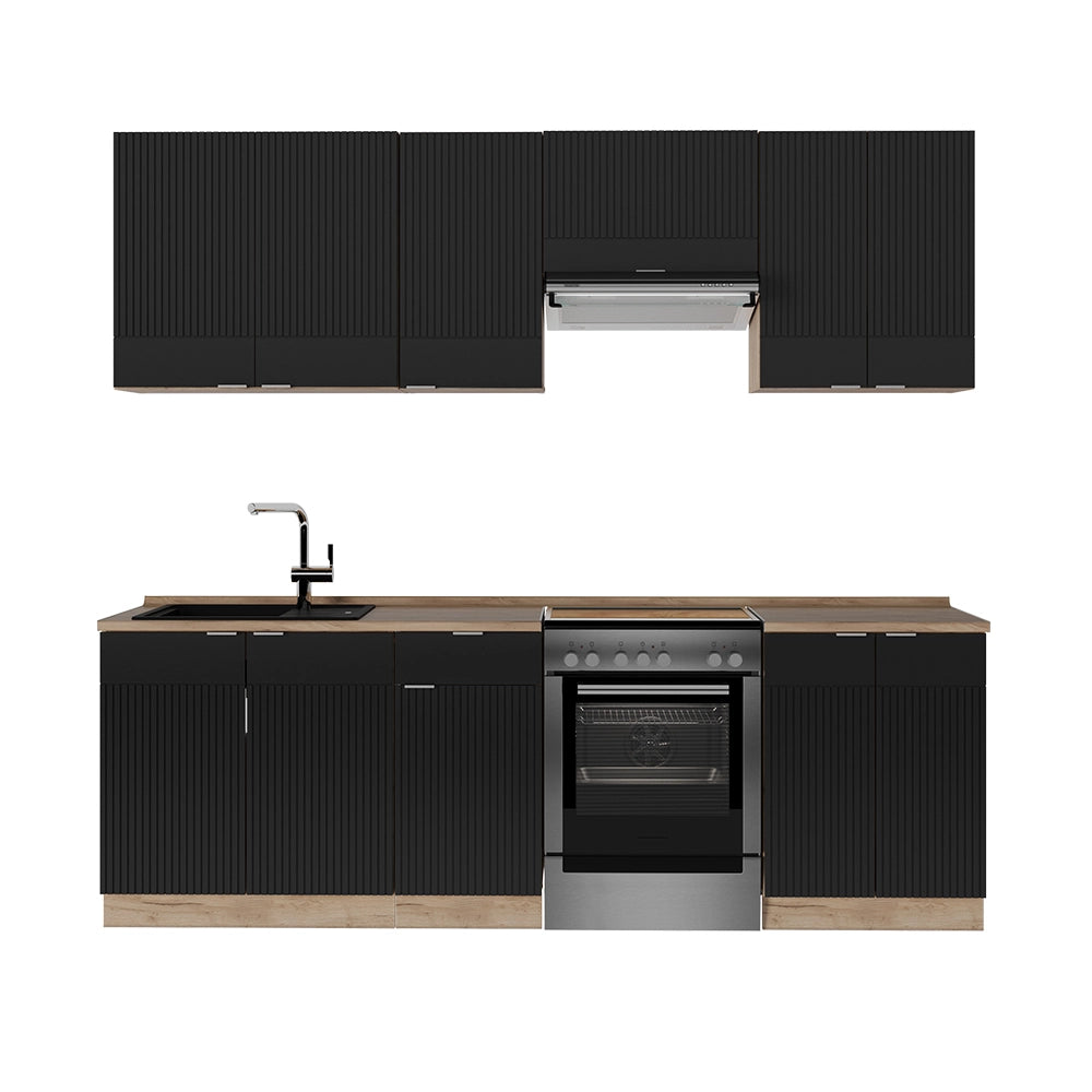 Cucina componibile Fame-Line Nero rigato/Rovere dorato 240 cm, PL Rovere Vicco