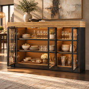 Tavolo da pranzo estensibile 120-197 cm nero MDF e vetro; mobile laterale