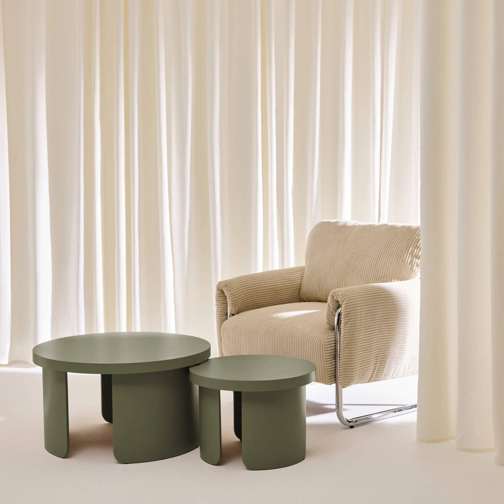 Set di 2 tavolini rotondi impilabili, verde kaki
