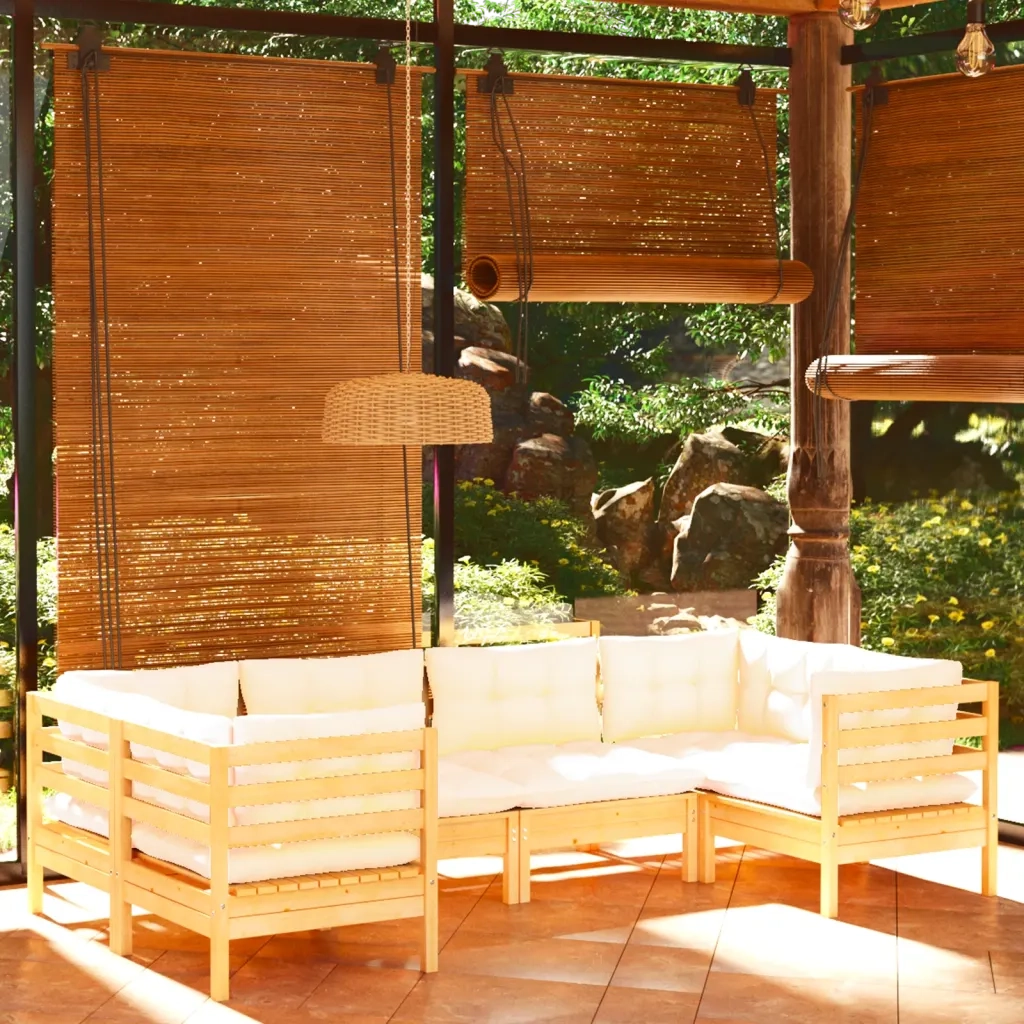 Set Divani da Giardino 6 pz con Cuscini Crema Massello di Pino 3097295