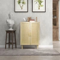 Credenza Design Bohémien a Doppie Ante con 3 Ripiani in Legno, 73 x 41 x 102 cm, Legno Naturale