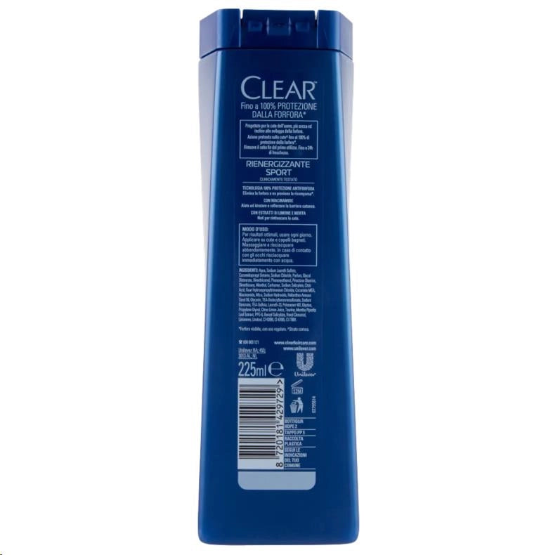 CLEAR SHAMPO ANTIFORFORA SENSAZIONE RINFRESCANTE DURATURA 225 ML SPORT REINERGIZZANTE OKY