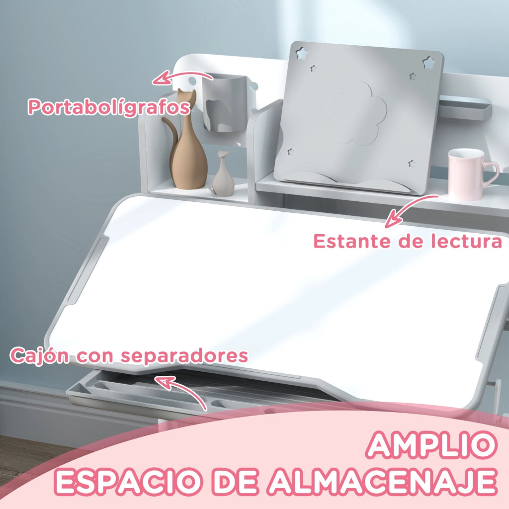 Scrivania e Sedia per Bambini Regolabile in Altezza ¨C zephmum ¨C Grigio 80x55x107,5 cm