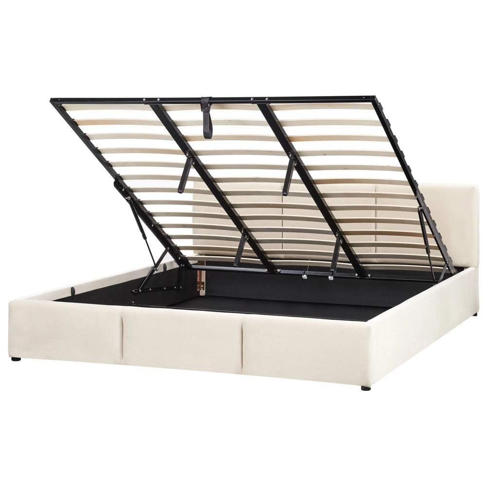 Letto Ottomano Beige Chiaro Velluto Tappezzato 180 x 200 cm Testiera Travestita Funzione Contenitore