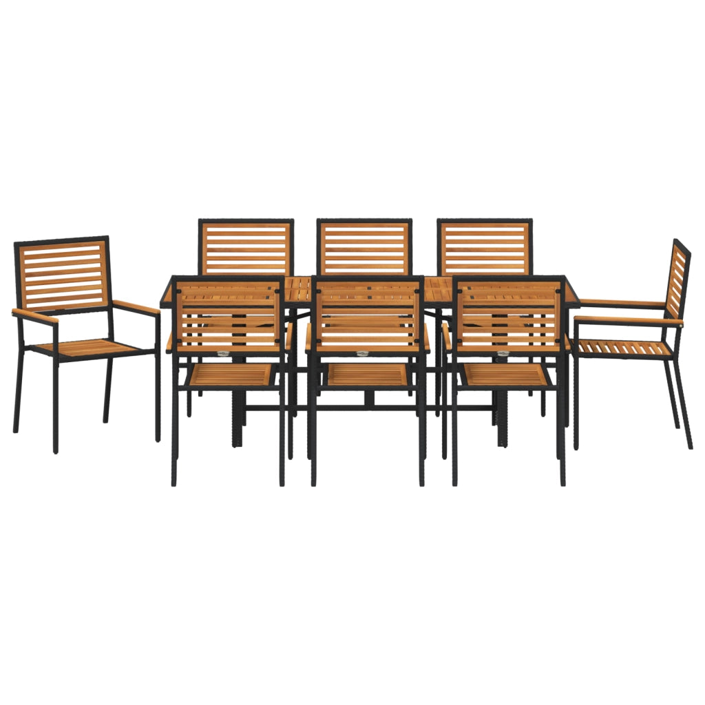 Set da Pranzo da Giardino in Rattan Sintetico Nero Acacia 9 Pezzi