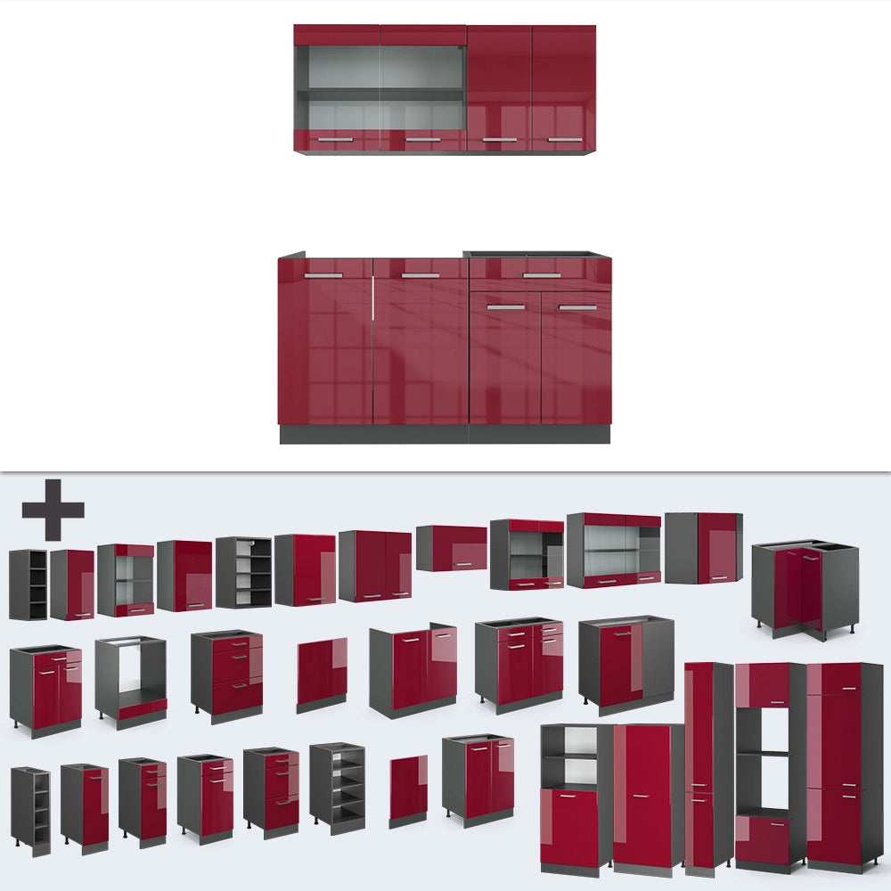 Vicco Cucina monoblocco Rosso lucido/antracite 140 cm , PL Rovere