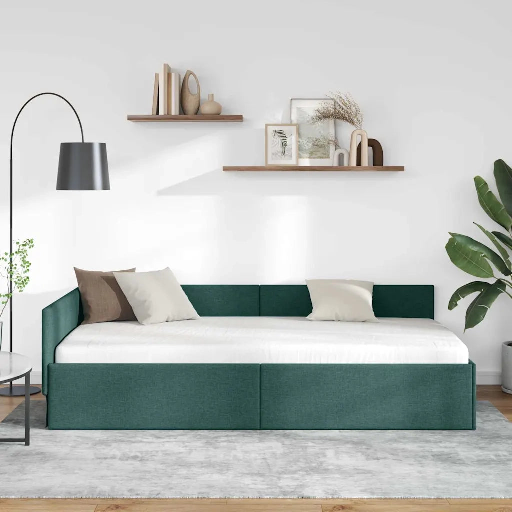 Cornice del letto ad angolo Verde Scuro 90 cm x 200 cm Tessuto