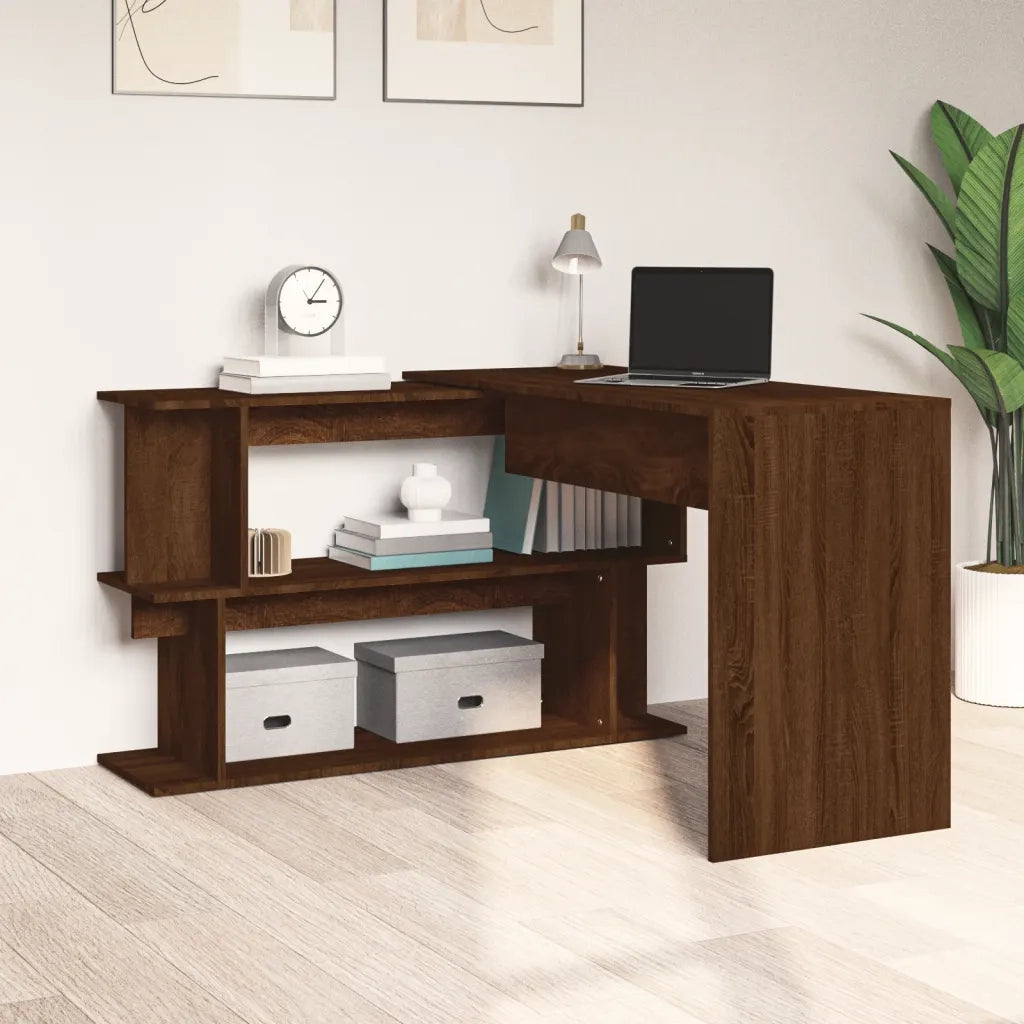 Scrivania | Tavolo da Ufficio Angolare Rovere Marrone 200x50x76cm Legno Multistrato