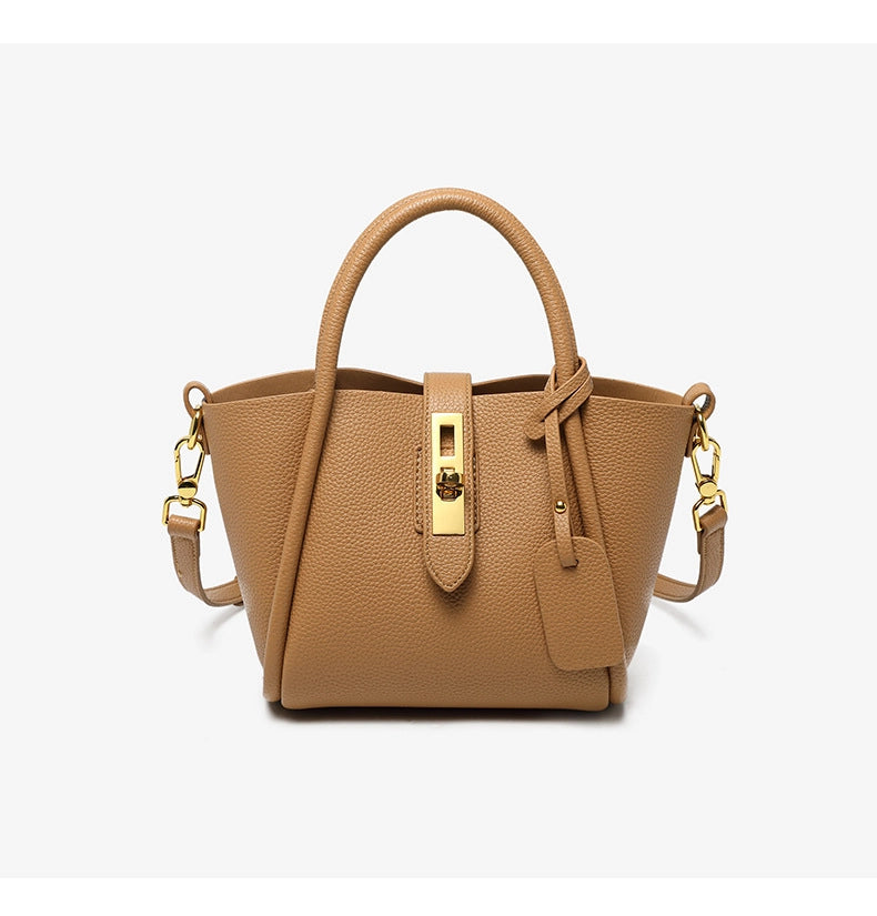 Borsa da donna in vera pelle con manico superiore, colore marrone
