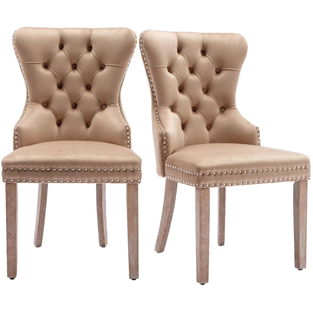 Sedie da Pranzo Imbottite in Velluto ¨C MINIMAL ¨C Set 2 Pezzi, Gambe in Legno Massello, Marrone