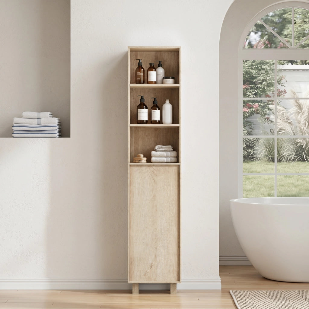 Mobile da bagno con ante e vani aperti; per bagno e ingresso; 35 x 30 x 162.5 cm; rovere