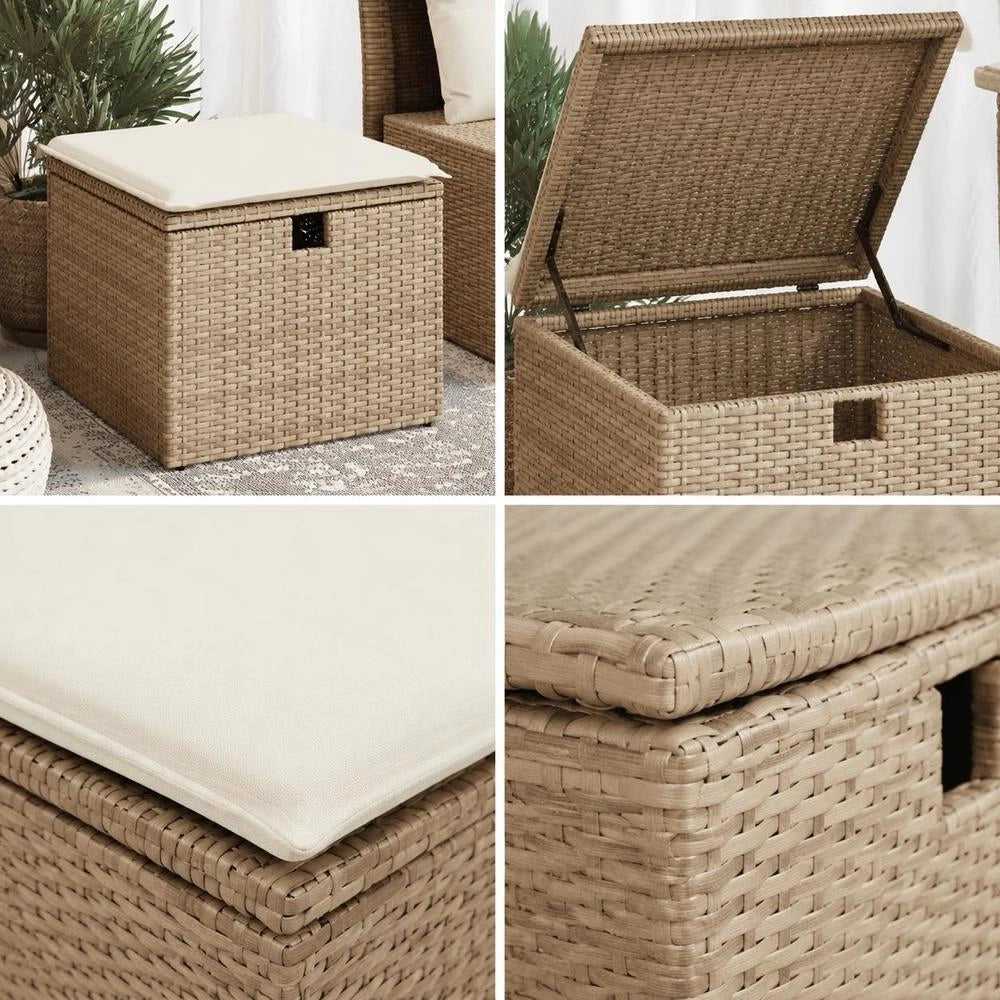 Garden Stool With Cushion, Beige, 55x55x37 Cm, Poly Rattan