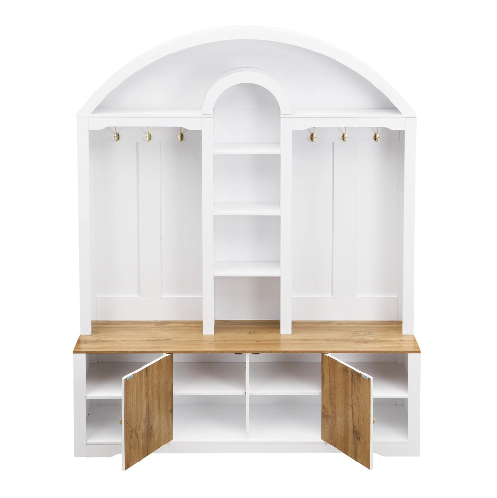 Armadio guardaroba ingresso 150x40x195 cm bianco in MDF, ganci e ripiani