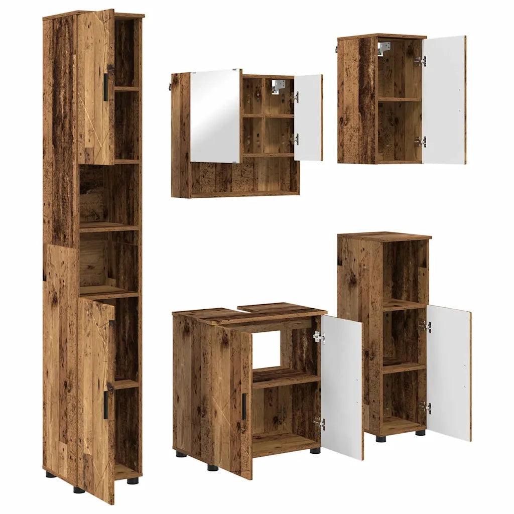Set di mobili per il bagno con porta 5 pcs Legno vecchio