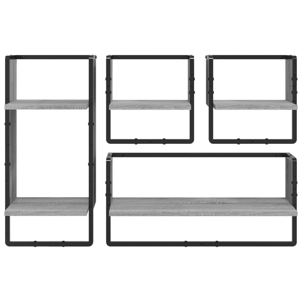 Set Mensole Parete con Aste 4pz Grigio Sonoma Legno Multistrato 836311