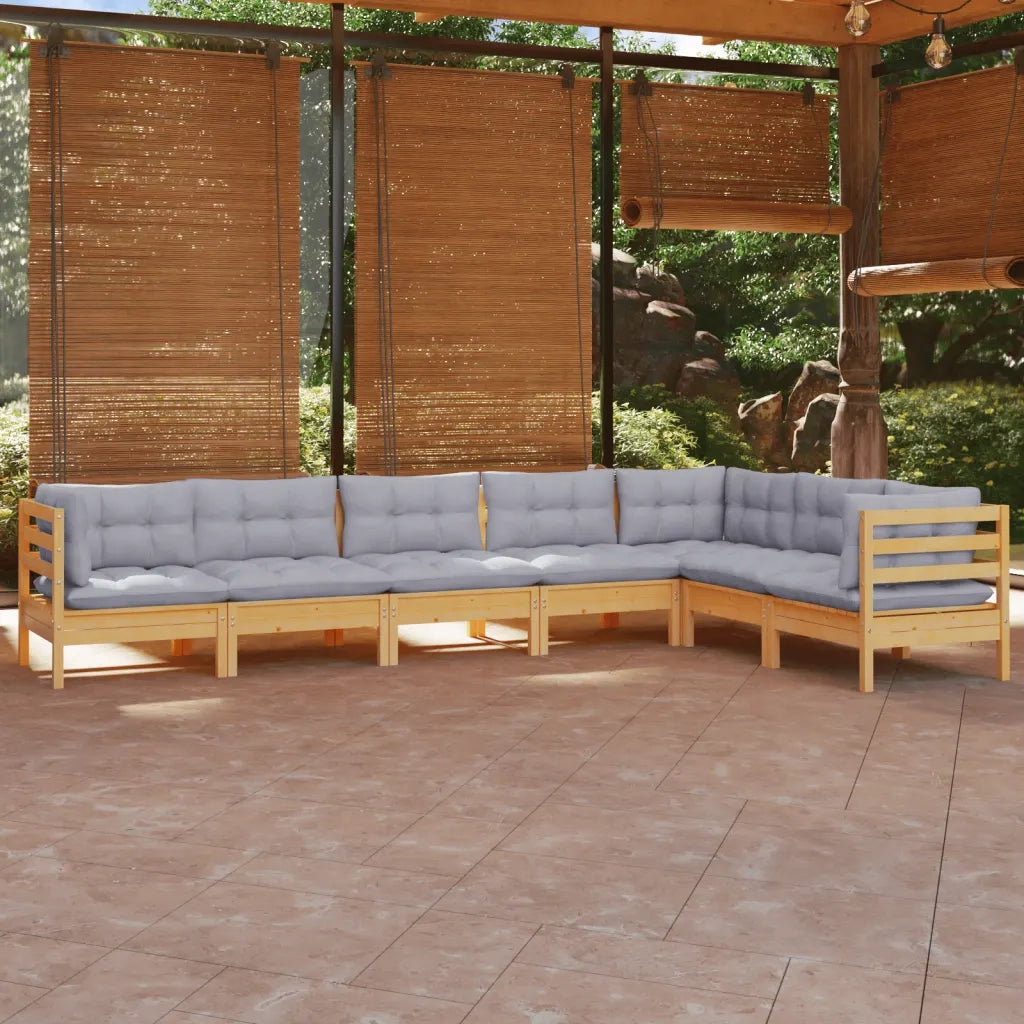 Set Divani da Giardino 7 pz con Cuscini Grigi Massello di Pino 3096694