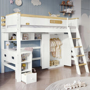 Letto a castello con scrivania - Xylo - 90x200cm - Pino+MDF - Bianco+Naturale