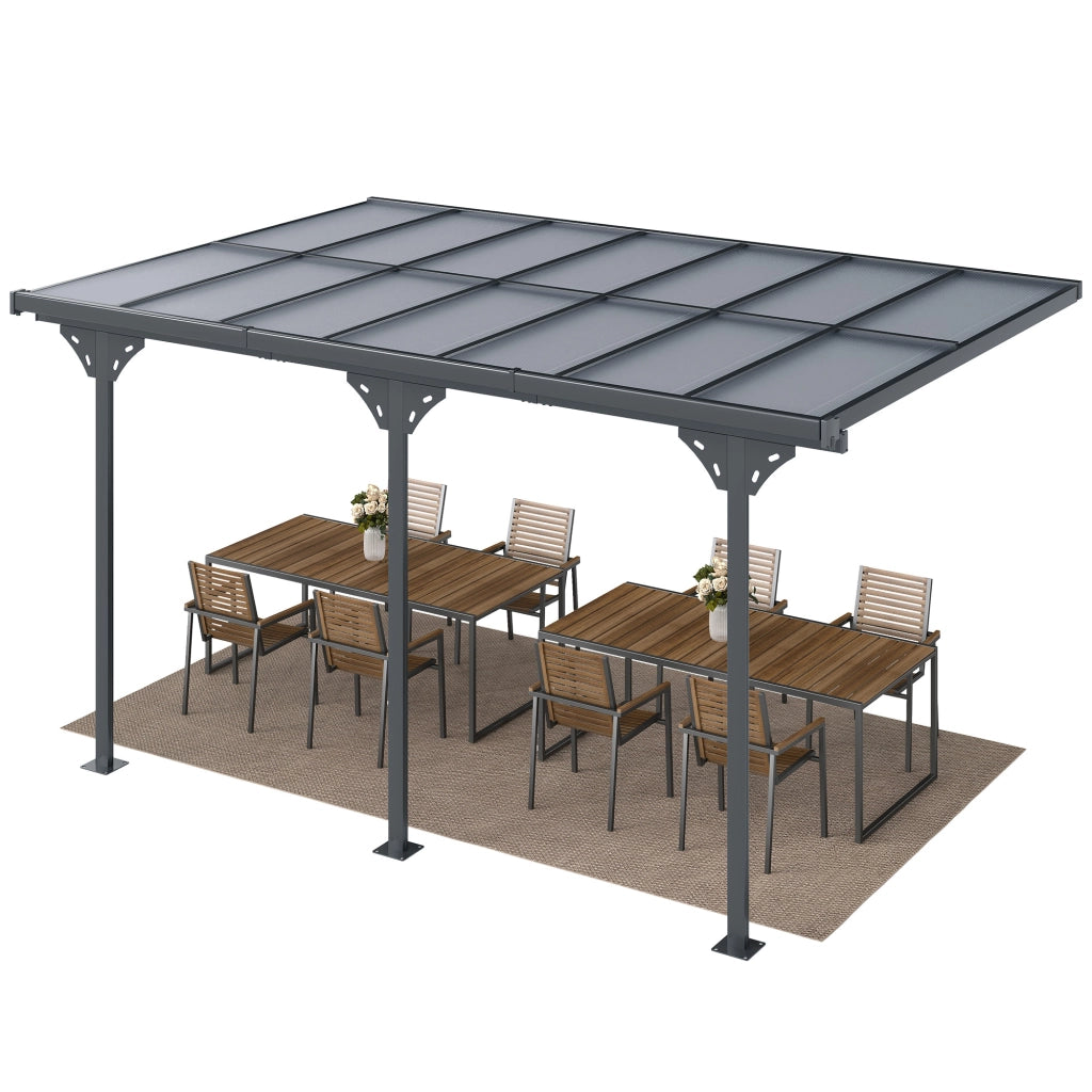 Pergola Addossata da Giardino ¨C zephmum ¨C Grigio Policarbonato Alluminio 440x300cm