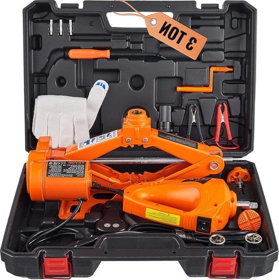 Schiacciastruttura elettrica 3 ton - Con chiave a molla - Cassetto di attrezzi con maniglione - Adatto per auto, SUV, sedan - 130-370 mm / 170-420 mm Schiacciastruttura per auto