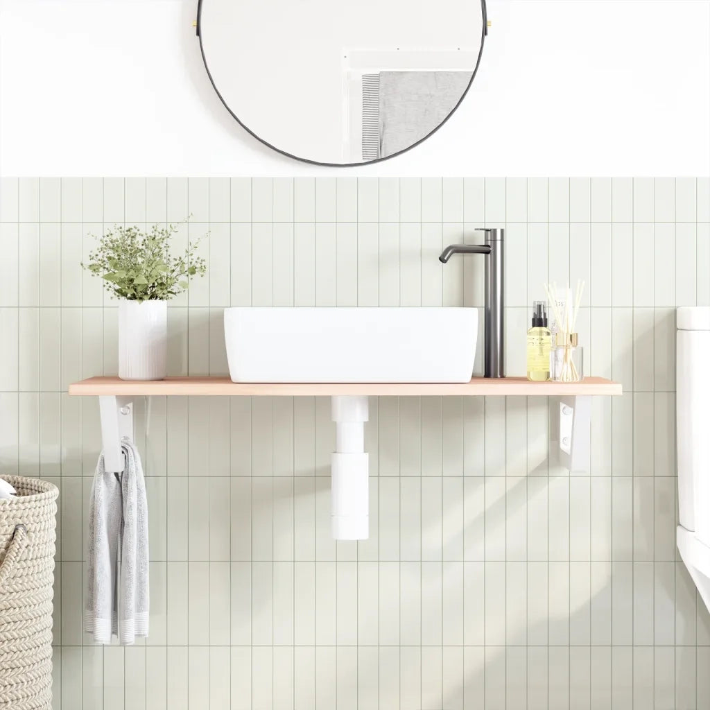 vidaXL Ripiano a Parete per Lavabo in Acciaio e Massello di Rovere