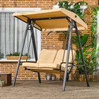 Dondolo 2 Posti in Acciaio e tessuto Teslin con Tettuccio Regolabile e Cuscini, 138x106x174 cm, Beige