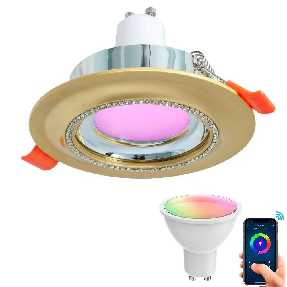 Trade Shop - Faretto Smart Incasso Tondo Brillantini Led 5 W Gu10 Rgb Wifi Alexa Google Home - Oro