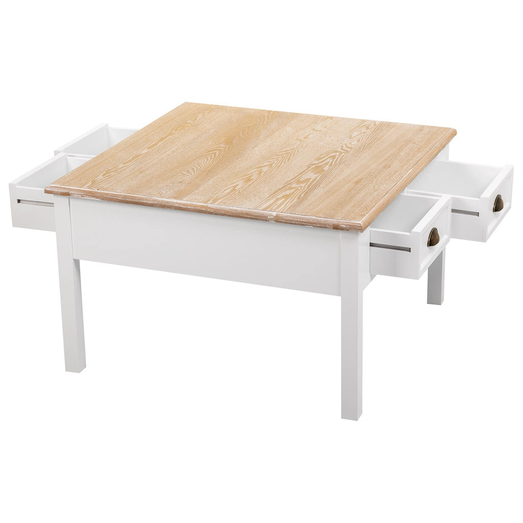Tavolino daSalotto inLegnoBianco a 2Cassetti 80x80x50h