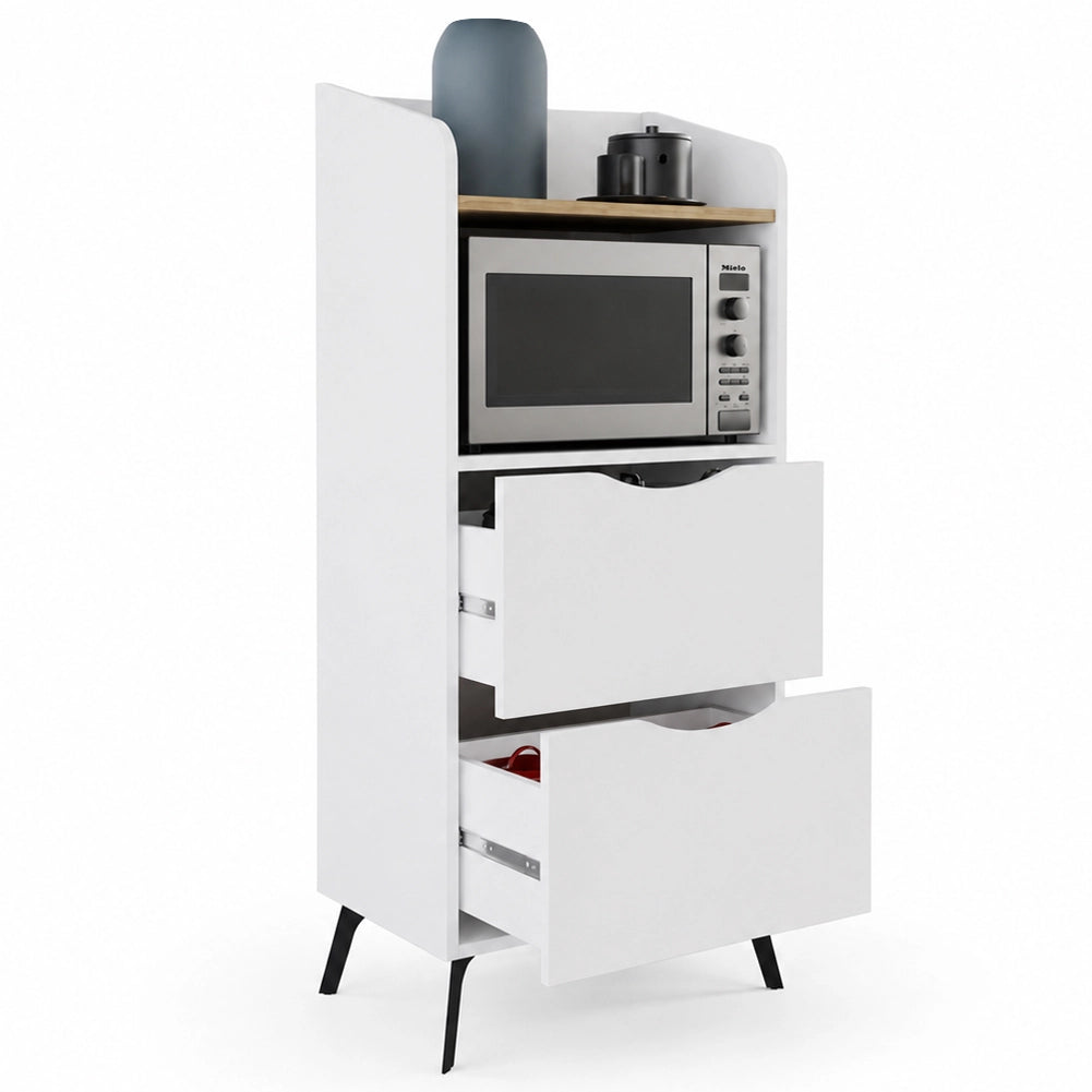 Mobile Multiuso Bianco con 2 Cassetti e 1 Ripiano Effetto Legno 60x36x136 cm