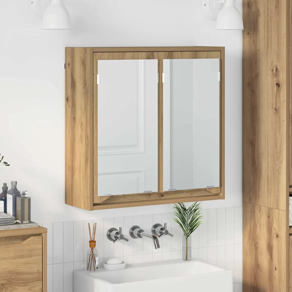 Mobiletto per specchio da bagno con porta Rovere artigianale