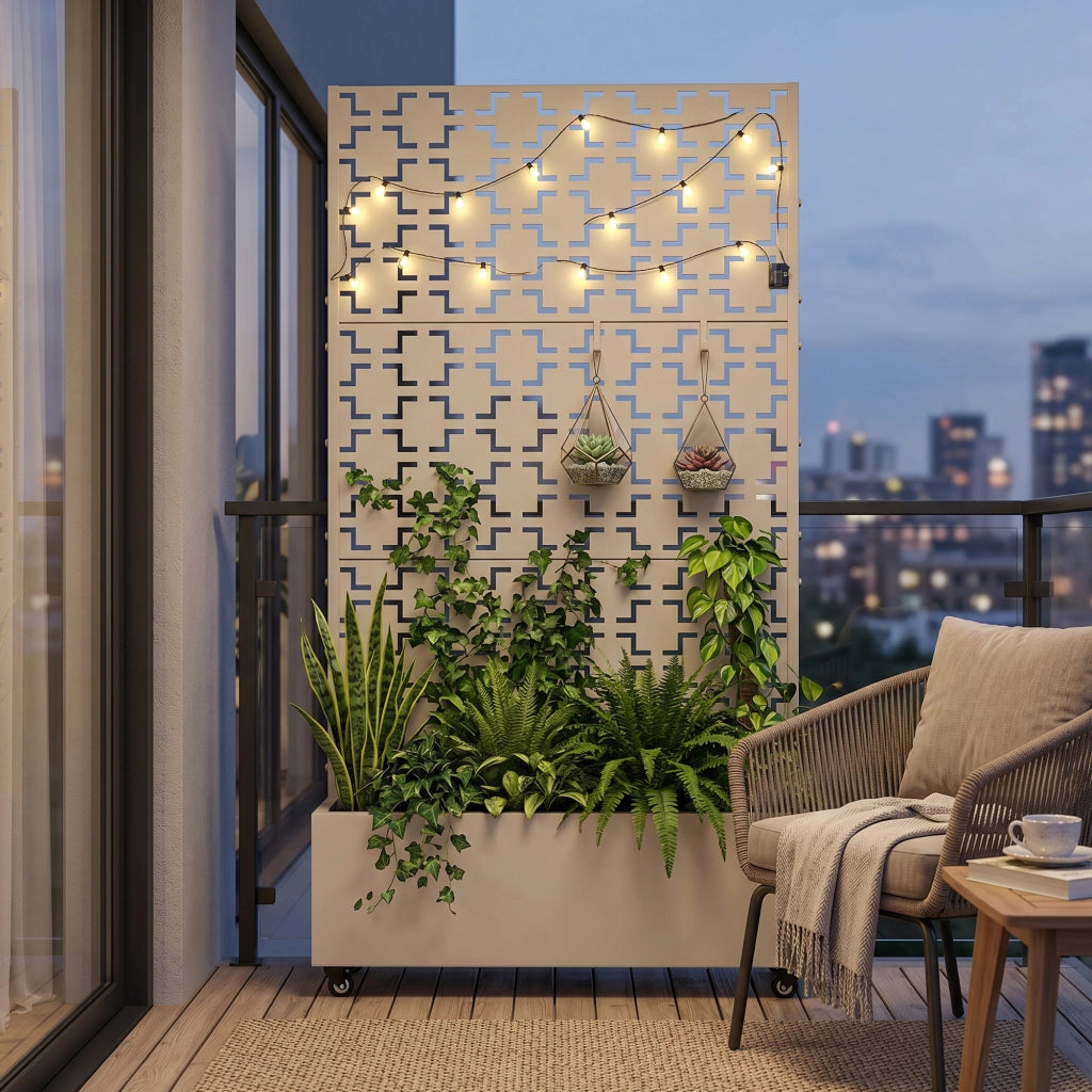 Fioriera con Spalliera Aaskis a Rotelle in Acciaio 190 x 82 x 38 cm - Beige casa.pro