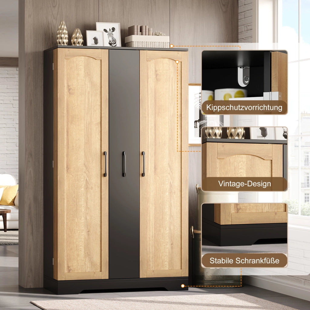 Credenza con 2 ante e 4 ripiani regolabili, porta spezie verticale, per cucina e soggiorno, 150 × 78 × 40 cm