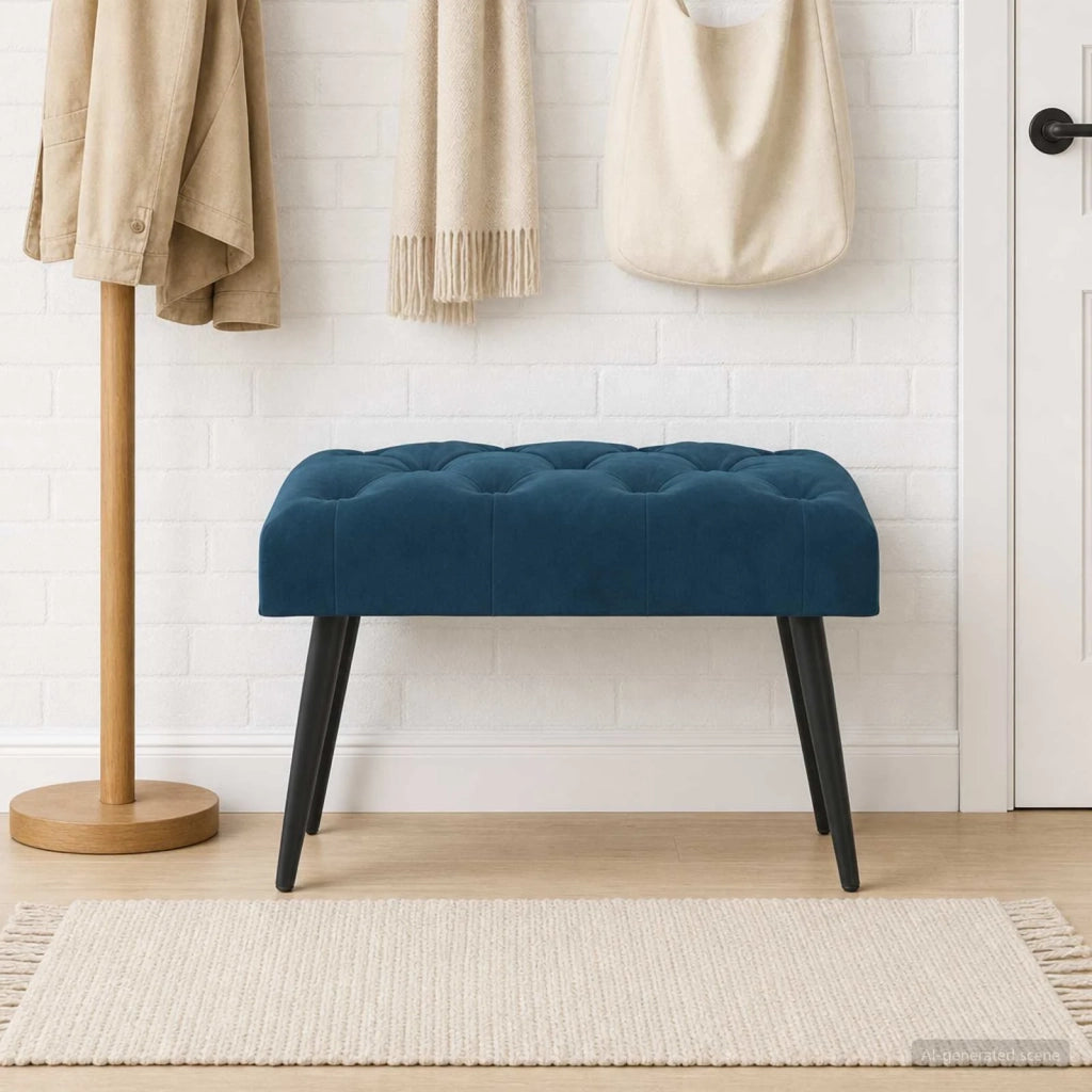 Panchina con bottoni imbottiti Blu 60 x 40 x 45 cm Velluto 42038552