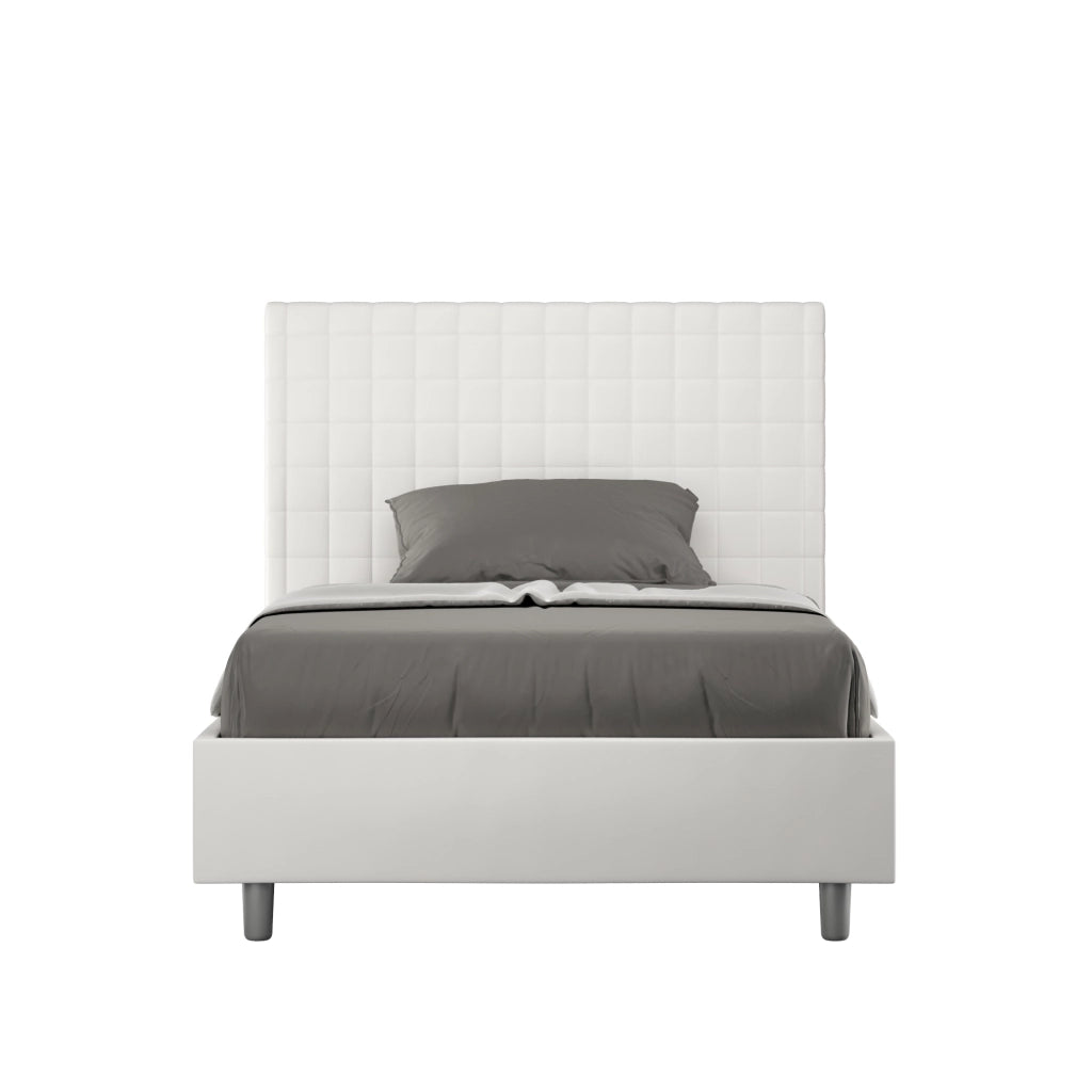 BS COM Letto una piazza e mezza con rete imbottito 110x190 similpelle bianco