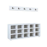 Scarpiera in legno "Talu" con appendiabiti - 120 x 30 x 52 cm - Bianco