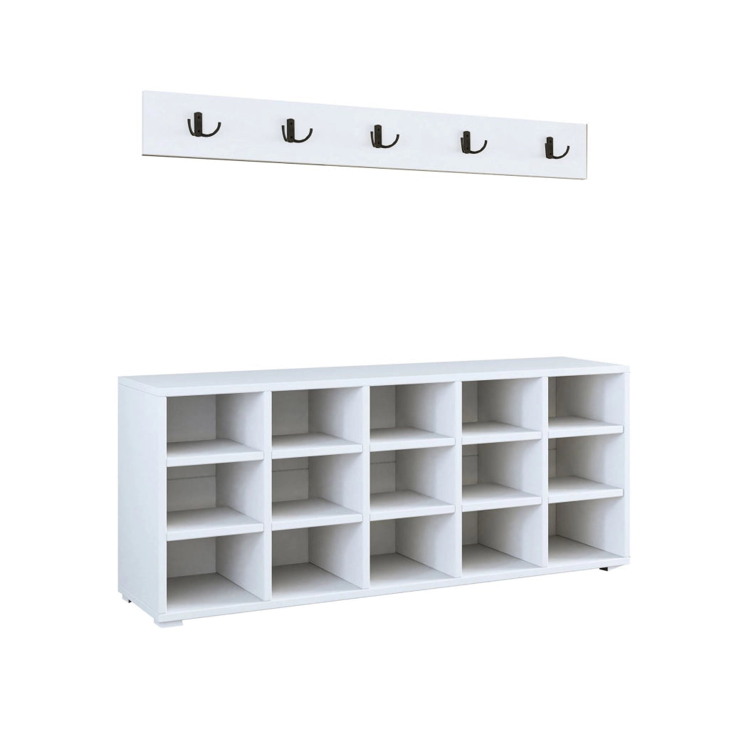 Scarpiera in legno "Talu" con appendiabiti - 120 x 30 x 52 cm - Bianco