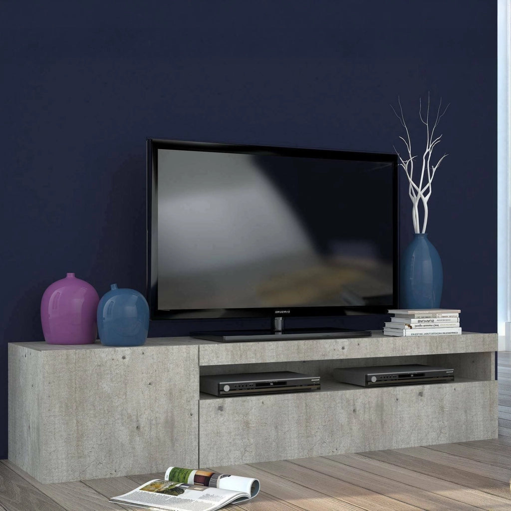 Mobile da soggiorno Porta Ardy, Made in Italy, Credenza per Ardy a 2 ante, Porta Ardy da salotto, cm 150x40h37, Cemento