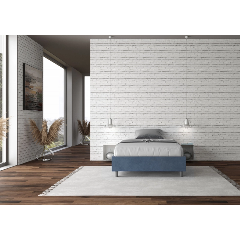 Letto Sommier imbottito 1 piazza e mezza 120x210 cm Azelia - Contenitore,Microfibra,Blu