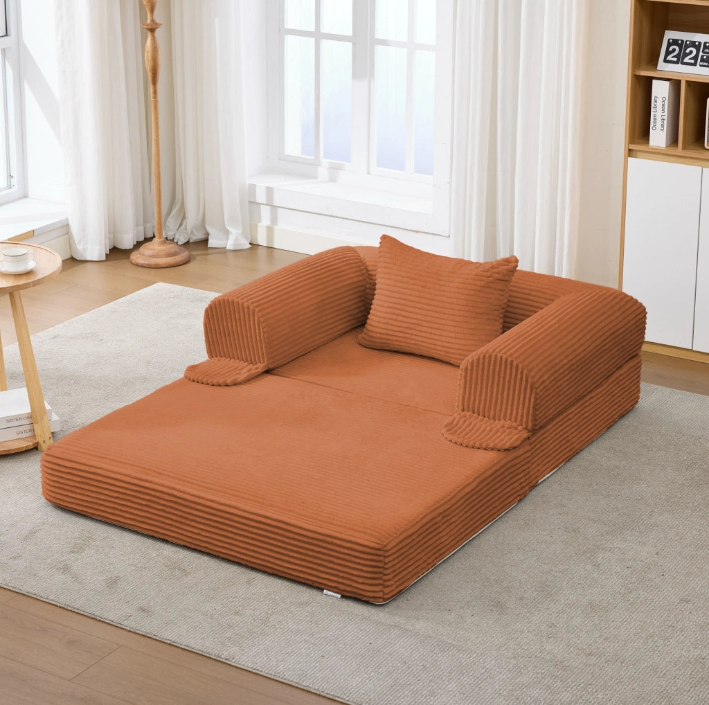 Poltrona letto singola pieghevole in velluto a coste arancione
