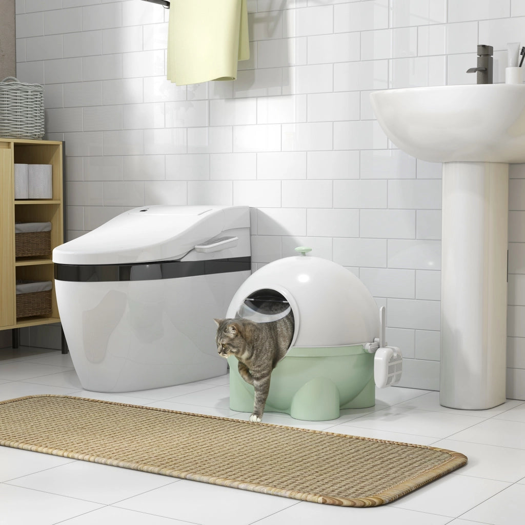 Mobile per lettiera gatto con porta ¨C zephmum ¨C verde e bianco 53x51x48 cm