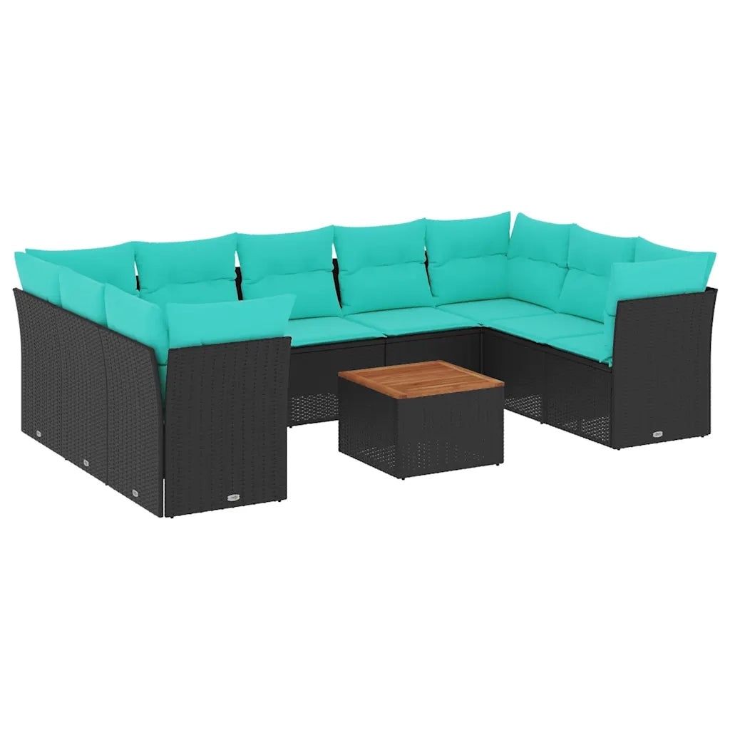 Set Divani da Giardino 10 pz con Cuscini Nero in Polyrattan