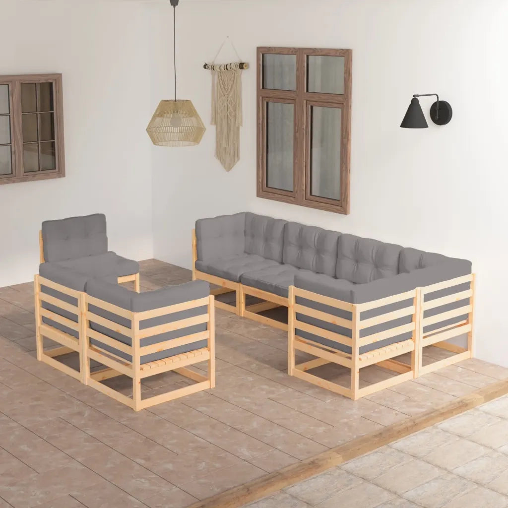 Set Salotto Giardino 8 pz Cuscini Antracite Legno Massello Pino 3076714