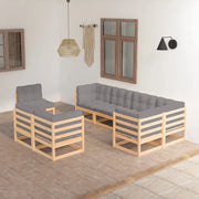 Set Salotto Giardino 8 pz Cuscini Antracite Legno Massello Pino 3076714