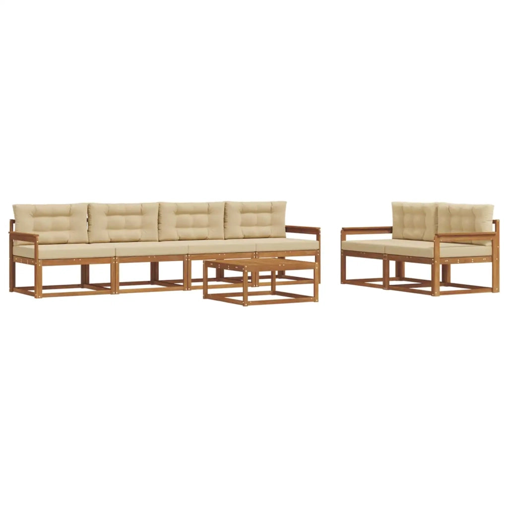 Set di divani da esterno con cuscino 7 pcs Naturale e Beige 3367221