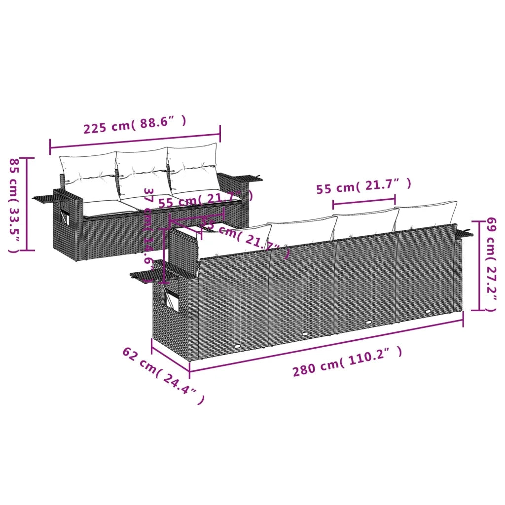 Set Divani da Giardino con Cuscini 8 pz Nero in Polyrattancod mxl 88093