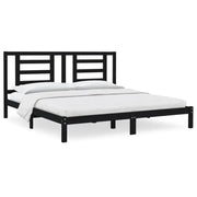 Letto matrimoniale | Letto per adulti | Giroletto Nero in Legno Massello di Pino 200x200 cm