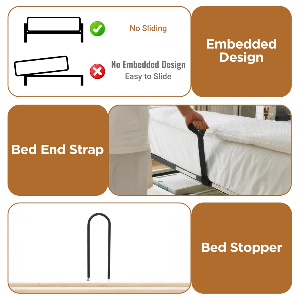 Letto singolo 90 × 200 cm con contenitore idraulico; testiera a L reversibile; LED e USB; grigio