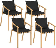 Set di 4 sedie da giardino Malta struttura in metallo effetto legno, cinghie e cuscini neri