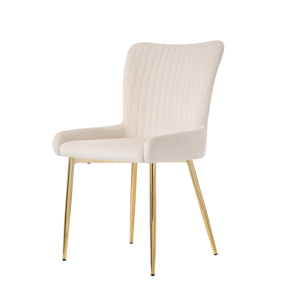 Set di 2 sedie da pranzo in velluto beige con gambe in metallo