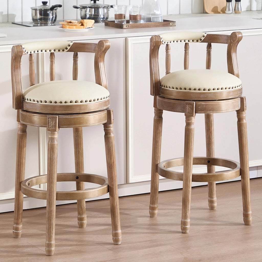 Sgabello da bar girevole 360° con schienale; seduta in vera pelle; bianco; altezza 29;5″